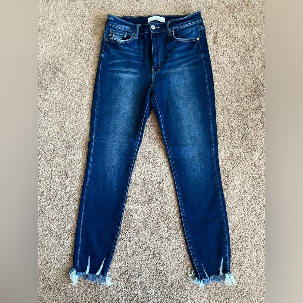 Kancan high rise frayed hem dark wash jeans